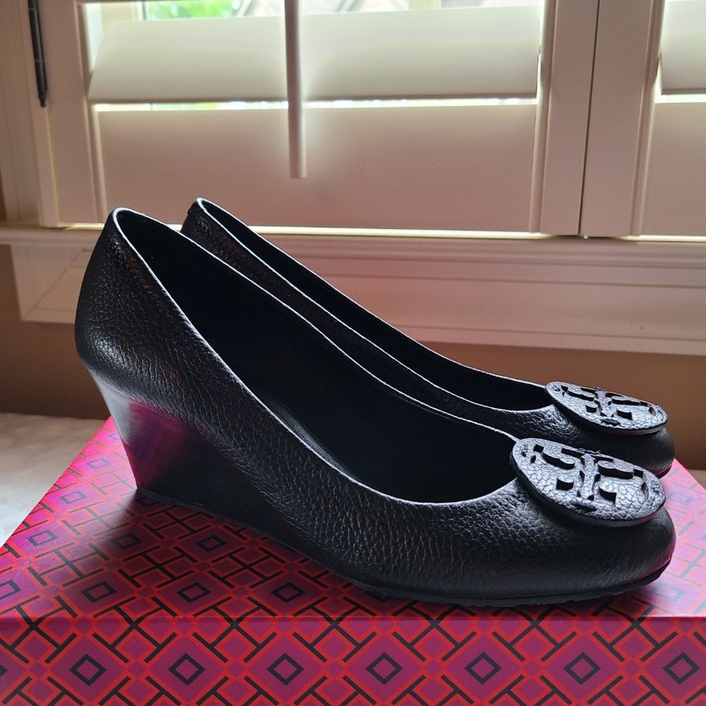 Tory Burch Black Leather Wedges